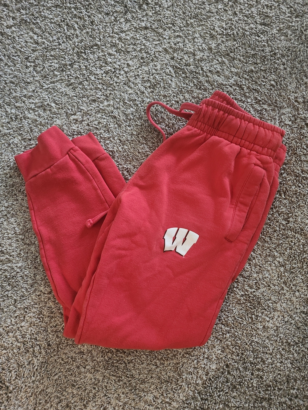 Red Small University Of Wisconsin Sweatpants with White 'W' Logo